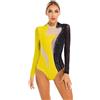 Freebily Body da Ginnastica per Donna Strass Leotard da Danza Classica Moderna Manica Lunga Abito da Pattinaggio Artistico Balletto Body da Ballo Latino Jazz Allenamento Nero&Giallo S