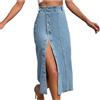 Vhersily Gonna di Jeans Lunga Donna con Spacco a Vita Alta Tasca Trapezio Estiva Vintage Lunga Estiva da Donna, Costine, Elasticizzata, Bottoni sul Davanti, Spacco Laterale