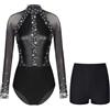 CHICTRY Body da Ginnastica Donna Manica Lunga Leotard da Ballo Balletto Danza Classica con Pantalocini Metallizzato Tuta Sportiva Abito da Pattinaggio Performance Nero M