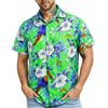 King Kameha Camicia Hawaiana Uomo a Maniche Corte con Stampa Pappagallo e Ciliegia, Cherryparrot, Verde, 3XL