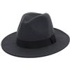 SRTUMEY Cappelli Fedora da donna e uomo, nastro a tinta unita con tesa larga, cappelli Fedora morbidi Panama per donne e uomini, cappelli jazz britannici per uomini, Grigio scuro, M