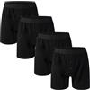Nuofengkudu Uomo Larghi Boxer con Bottoni Apertura Frontale Cotone Stretch Elasticizzato Vita Pigiama Mutande Larghe Comode Casa Tinta Unita Pacco da 4 Nero L