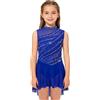 Kaerm Abito da Balletto Ballo Lirico Contemporaneo Bambina Vestito da Pattinaggio Artistico Senza Maniche Body Ginnastica Ritmica con Strass Costume Danza Moderna Samba Blu 9-10 Anni