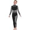 Agoky Tuta Intera da Pattinaggio Artistico Bambina Maniche Lunghe con Strass Body Danza Classica Balletto in Rete Trasparente Leotard da Ginnastica Yoga Jumpsuit A Nero 13-14 anni