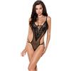 Selente Love & Fun Accattivante Guepiere/corsetto con tanga o body ed esclusiva benda per occhi in raso, body nero trasparente/pizzo, L-XL