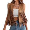 LYSINK Gilet da donna in pelle scamosciata con nappe anni '70, stile hippie, senza maniche, aperto sul davanti, da cowgirl, con frange, 03Marrone, M