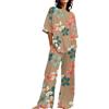 Generico Set Tuta Donna in Maglia Pigiama Estivo Donna Abiti Estivi per 2 Set di Lino in Cotone T-Shirt Oversize Pantaloni A Gamba Dritta Tuta Taglie Forti Pigiami Estivi Orange XXXL