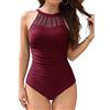 FemiChic Costume da Bagno Intero con Bretelle Verticali Regolabili e Inserti in Pizzo Design Modellante con Coppe Asportabili per Un Supporto Personalizzato(Rosso Viola,XL)