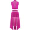 Freebily Vestito Danza Classica Lirica Bambina Abbigliamento da Balletto Danza Moderna Contemporanea Crop Top + Midi Gonna Abito da Pattinaggio Costume da Ballo Latino Rosa Caldo 15-16 Anni