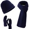 Villand 3 Pezzi Cappelli Sciarpa con Guanti Touchscreen per Uomini e Donne, Set Unisex per il Freddo con Foderato in Pile e Borsa Regalo (Blu)