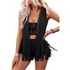 LYSINK Gilet da donna con nappe anni '70 hippie cowgirl western in finta pelle scamosciata con borchie senza maniche con frange gilet streetwear capospalla, L