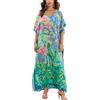 LikeJump Vestito Maxi Caftano Boho da Donna ad Asciugatura Rapida da Spiaggia Estivo Copricostume Bikini Accappatoio Costume da Bagno Top, a verde, Taglia unica