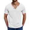 ORANDESIGNE Henley T-Shirts Uomo Split Neck Maglietta Manica Corta Estate Casual Bottoni Regular Fit A Bianco XXL