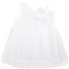 CAMILIFE Bambina Morbido Cotone Abito in Tulle Abito in Pizzo Abiti da Principessa Estivi Monospalla Senza Maniche con Ricamo di Fiori a Fiocco - Bianco Tinta Unita Taglia 6M
