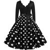 YOSUWOAI Rockabilly, abito da donna in stile vintage anni '50 anni '60, elegante, a maniche lunghe, linea svasata, per matrimoni, feste, balli, lunghezza al ginocchio, O nero., M