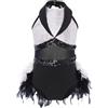 Aislor Vestito da Pattinaggio Artistico Bambina Body da Balletto Danza con Paillettes e Piume Body da Ginnastica Artistica Leotards Abito da Ballo Latino Jazz Bianco A 13-14 anni