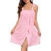 Lovasy Accappatoio da Bagno Donna Morbido Asciugamano Avvolgente Spa Accappatoio da Sauna con Bottoni Regolabili Leggero con Tasca,A-Rosa,S/M