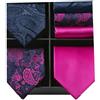 HISDERN Lotto 3 pezzi Cravatta da uomo Classica elegante Righe a quadri Cravatte in tinta unita e fazzoletto Cravatta in seta Set Cravatta per matrimoni Cravatta a quadri Set multipli