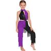 MSemis Costume Disco Anni '70 Anni '80 Bambina Body da Ballo Latino Americano Tango con Nappe Paillettes Tuta Intera da Ginnastica Ritmica Stile Disco Discoteca Carnevale Viola 9-10 anni