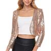 YYPBI Donna Paillette Bolero Breve Aperto Maglia Giacca Scintillante Cardigan Maniche Lunghe Tagliato Giacca Bolero Giacca Oro Rosa S