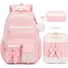 DIGOBAY Zaino per Ragazze, Beige-rosa, Large, moderno