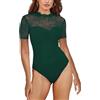 SEBOWEL Body in pizzo da donna, sexy, a maniche lunghe, in rete, con scollo a V, elegante top trasparente, A-verde, S