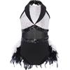 TiaoBug Ragazze Paillettes Abiti da Ballo Latino Americano Tango con Piume Vestito Danza Classica Moderna Body Ginnastica Ritmica Costume Danza Samba Rumba Salsa Jazz Bianco 11-12 anni
