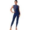 Agoky Body da Danza Classica con Strass per Donna Tuta Intera da Pattinaggio Artistico Senza Maniche Jumpsuit Sportivo Leotard da Ginnastica Ritmica Yoga Latino A Blu scuro S