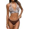 CUPSHE Bikini da donna con scollo a V, reversibile, da annodare, doppio lato, multi modi di indossare, Marrone Cioccolato/Zebra, S