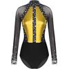 CHICTRY Body da Ginnastica Donna Manica Lunga Leotard da Ballo Balletto Danza Classica con Pantalocini Metallizzato Tuta Sportiva Abito da Pattinaggio Performance