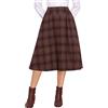 Allegra K Donna Gonna a Vita Alta a Linea Midi Tartan Quadretti | Vita Alta Fascia Elastica Cerniera Nascosta Lunghezza al Ginocchio a Linea Tasche Vintage Tartan