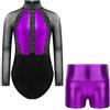 Freebily Balletto Body da Danza Classica Bambina con Pantaloncini Shorts Lucidi Body Ginnastica Artistica con Strass Abito da Pattinaggio Artistico Bodysuti da Allenamento