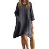 LUNULE Abito Casual da Donne in Cotone E Lino A Tinta Unita con Scollo Rotondo E Maniche A 3/4 Abiti Ampio al Ginocchio Abiti A Tunica Casual A Trapezio Comodo Abiti da Spiaggia Prendisole con Tasche