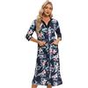Verve Jelly Accappatoio da donna con cerniera manica a 3/4 con stampa floreale accappatoio leggero con tasche abbigliamento da donna Loungewear, Blu navy 2., S