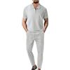 Generico 2 Pezzi Tuta Uomo Taglie Forti Comodi Completi Sportivo Traspirante Casual Elegante Polo E Pantaloni Con Coulisse Con Elastico In Vita Abbigliamento Outfit Spiaggia Cotone Jogging Tuta Palestra
