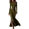 Generico Abito Maxi in Camoscio Retro Western Donna - Elegante Patchwork con Cerniera Bordo Cowgirl Maniche Lunghe Minivestito Monocolore Stile Chic