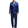 Sanraflic Pigiama da uomo in raso, set di biancheria da notte e abbigliamento da casa Blu con bordi bianchi. XL