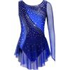 Alvivi Abito da Balletto Bambina Monospalla con Strass Vestito da Danza Classica Moderna Lirica Body da Pattinaggio Artistico Ballerina Ginnastica Ritmica Dancewear A Blu Navy 5-6 Anni