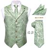 YourTies - Gilet da uomo in seta Jacquard, motivo floreale paisley, con cravatta, fazzoletto da taschino, gemelli e clip per cravatta, per matrimoni formali, Verde salvia, 3XL