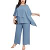 Hanna Nikole - Elegante completo da sera per donna, taglia grande, set da 2 pezzi, abito da cocktail, per feste, pantaloni festivi, camicia in georgette a due pezzi e pantaloni a vita alta, Grigio blu