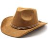Generico Cappello da Cowboy Donna Uomo Unisex Occidentale Western Carnevale Australia Maschera Sombrero con Sottogola E Fascia Regolabile per Giardinaggio in Denim Scamosciato Curva Stile Inglese