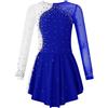 Freebily Abito da Pattinaggio Artistico Bambina Strass Leotards da Ginnastica Vestito da Danza Classica Moderna a Maniche Lunghe Vestito Ballerina Ballo Latino Dancewear Blu Reale 9-10 Anni