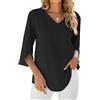 SHEKINI Camicia Donna Elegante a Manica a 3/4 Top Blusa Maglia Casual Tessuto in Chiffon Scollo a V Manicotto Split Abbigliamento Donna