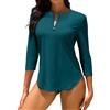 WOWENY Costume da Bagno Anti UV da Donna, con Protezione Rashguard, Maniche A 3/4 Cerniera A 1/4 Asciugatura Rapida, per Acqua, Surf, Spiaggia