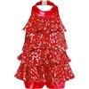 Freebily Body da Danza Classica Bambina Paillettes Halter Leotards Body da Balletto Abito da Pattinaggio Artistico Jazz Salsa Rumba Samba Danza Moderna Costume di Ballo Rosso 9-10 anni