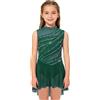 Kaerm Abito da Balletto Ballo Lirico Contemporaneo Bambina Vestito da Pattinaggio Artistico Senza Maniche Body Ginnastica Ritmica con Strass Costume Danza Moderna Samba Verde Scuro 9-10 Anni