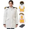 GOTOBI Giacca Riscaldata Donna Con Batteria 12v 18400mah, 8 zone di riscaldamento con 3 livelli di temperatura,Parka caldo e impermeabile con cappuccio in pelliccia sintetica rimovibile,Bianco,M