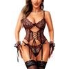 RSLOVE Babydoll - Lingerie da donna con giarrettiere, set di biancheria intima sexy, 4 pezzi, con porta giarrettiere, vestito in pizzo, abbigliamento da notte