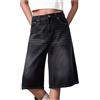 Generico Pantaloni Capri da donna, pantaloncini a 3/4, jeans a vita alta, pantaloncini casual a gamba larga con tasche per tutti i giorni, vita alta con tasche, stile streetwear estivo casual, gamba larga