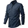 Generico Shirt Uomo- Camicia da A Maniche Lunghe in Lino con Doppio Taschino Casual
